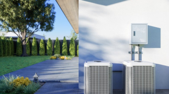 Close-up View Of Air Conditioning Outdoor Units In The Backyard